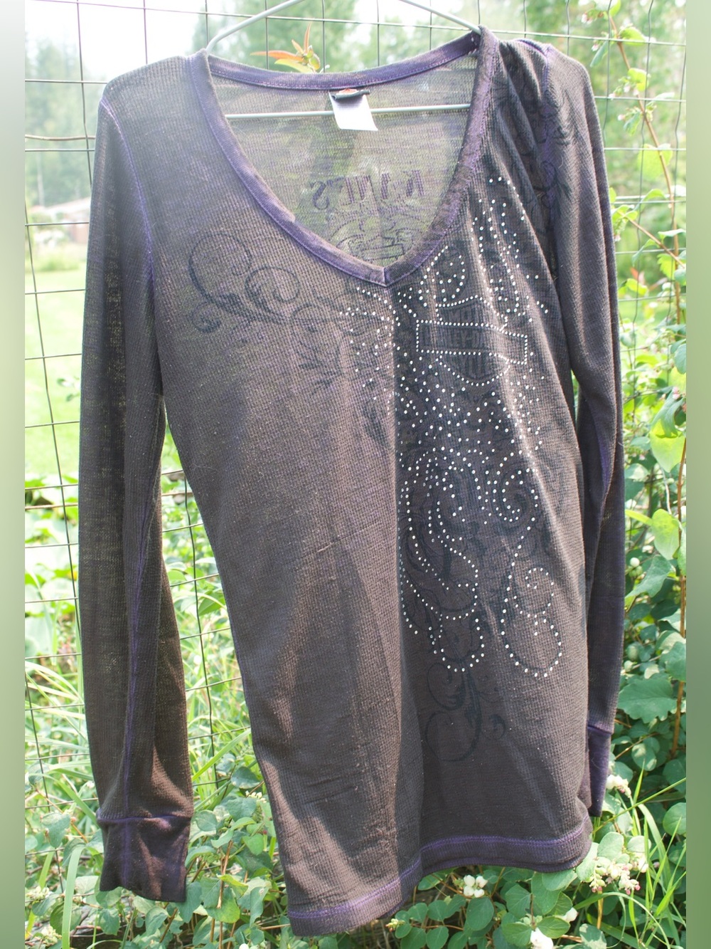 Harley-Davidson Black/Purple Long Sleeve V-Neck Top
